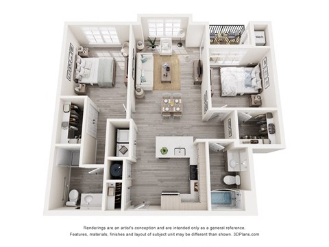 Floor plan for 2 beds, 2 baths, 1056 sqft
